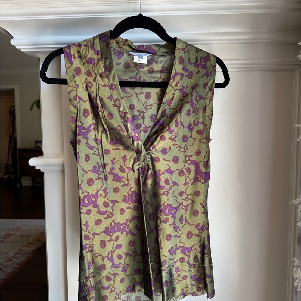 Jigsaw Purple 100% Silk Floral Tie Front Blouse